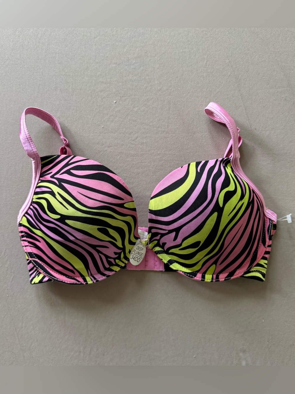 Rene Rofe Neon Zebra Print Deep Plunge Bra